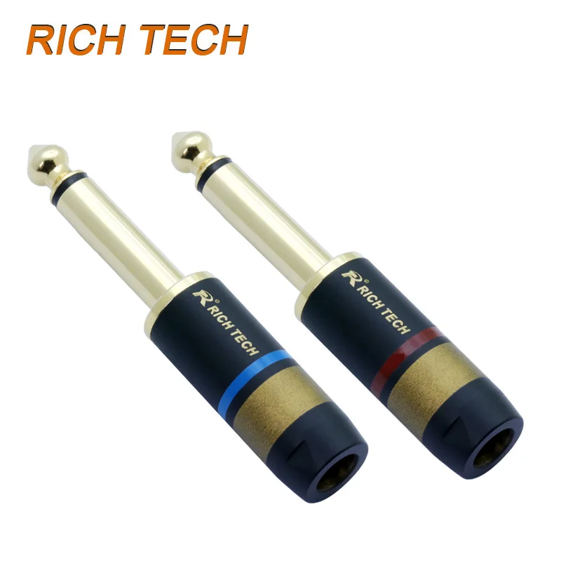 2pcs/1Pair 6.35mm Jack 1/4&quot 2 Pole Mono Male Plug Wire Connector High Quality Copper Gold Plated 6.35 Microphone | Обустройство