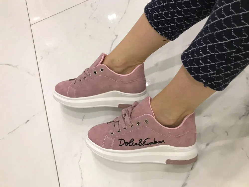 New Spring Autumn Wedges Pink Lace-up Platform Sneakers Women Vulcanize Shoes Tenis Feminino Casual Female Shoes T0111