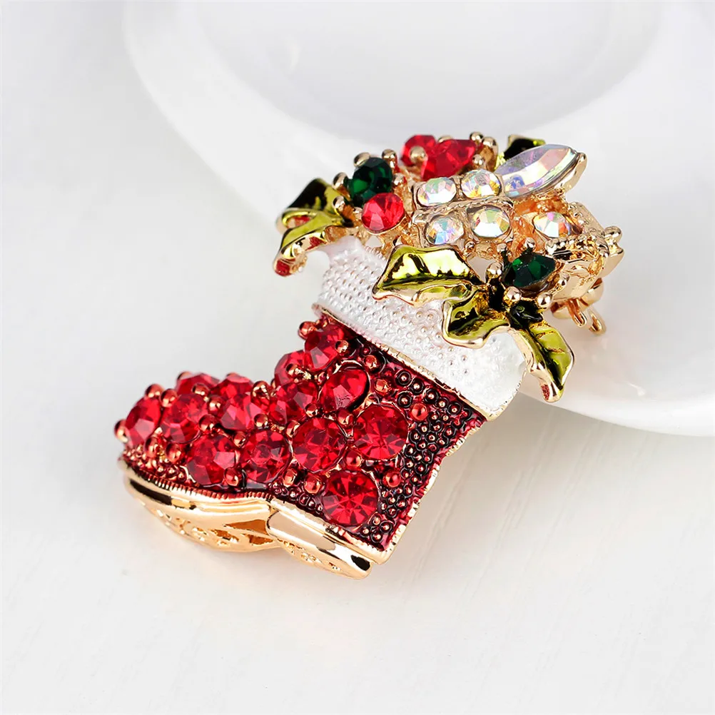 Cute Dainty Red Shoes Brooches Vintage Female Red Boots Brooches Zinc Alloy Rhinestone Brooch Gift Christmas Bows