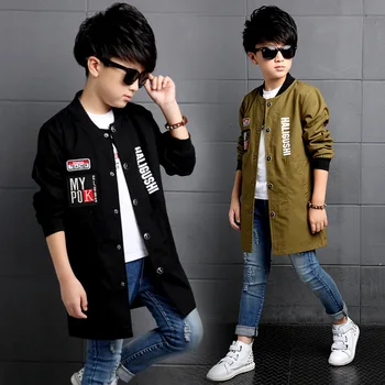 

Boys Jackets Letter Baseball Coats For Boys Clothing Children Outerwear Spring Autumn Long Trench 2018 Teenage Boys Tops 6-14Y