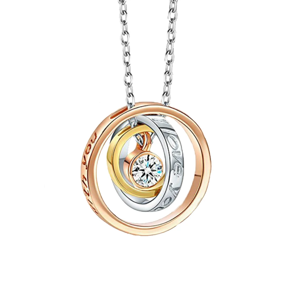 EVERLEAD  Fashion round double circle chain necklaces & pendants rose gold party jewelry female gift set (01)