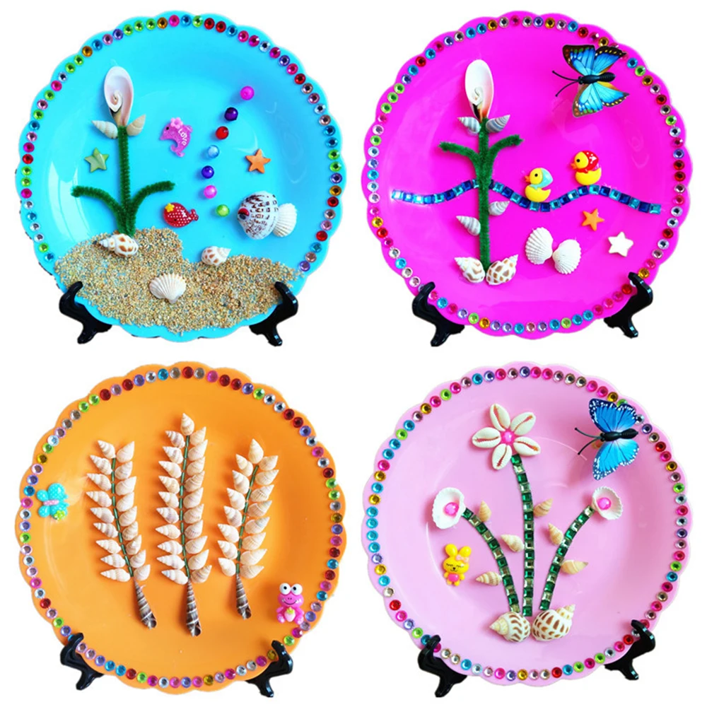 2018 New Children DIY Craft Toys Creative DIY Shell Circular Plate