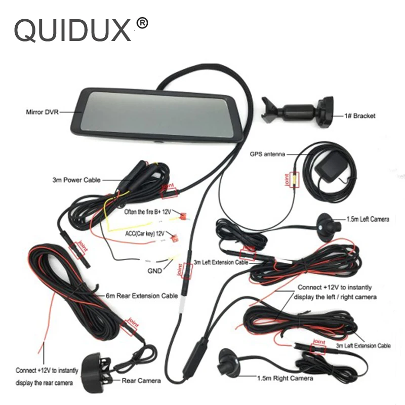 QUIDUX 4 канальный Автомобильный видеорегистратор камеры 10 &quot2g + 32g 8 Core 4G Android gps