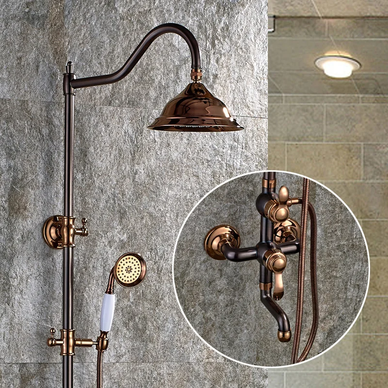 

FLG Shower Faucet New Arrival Antique Bathroom Retro Shower Set With Shower Head Oil Brushed Bronze Mixer Tap Single Handles