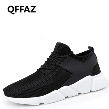 

QFFAZ Fashion flat sneakers Breathable Men Shoes Lightweight men Casual shoes Air Mesh Weaving snikers hombre Training Shoes