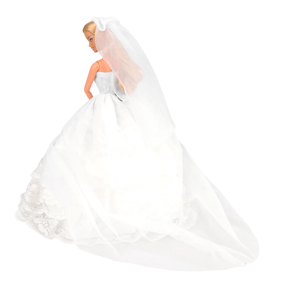 Fashion Accessories for doll Long Tail Evening Party Wedding White Dress Our Generation Doll Clothes For Barbie Game DIY Present