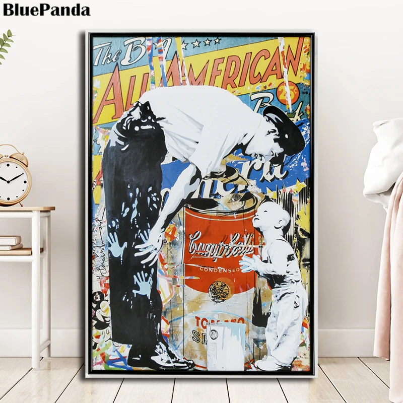 Mr Brainwash Police And Child Graffit постер Бэнкси Масляная картина на холсте Печать стены