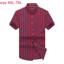 New Arrival Fashion Suepr Large Summer Men Cotton Stripe Short Sleeve Loose Casual Shirts Plus Size XL 2XL 3XL 4XL 5XL 6XL 7XL