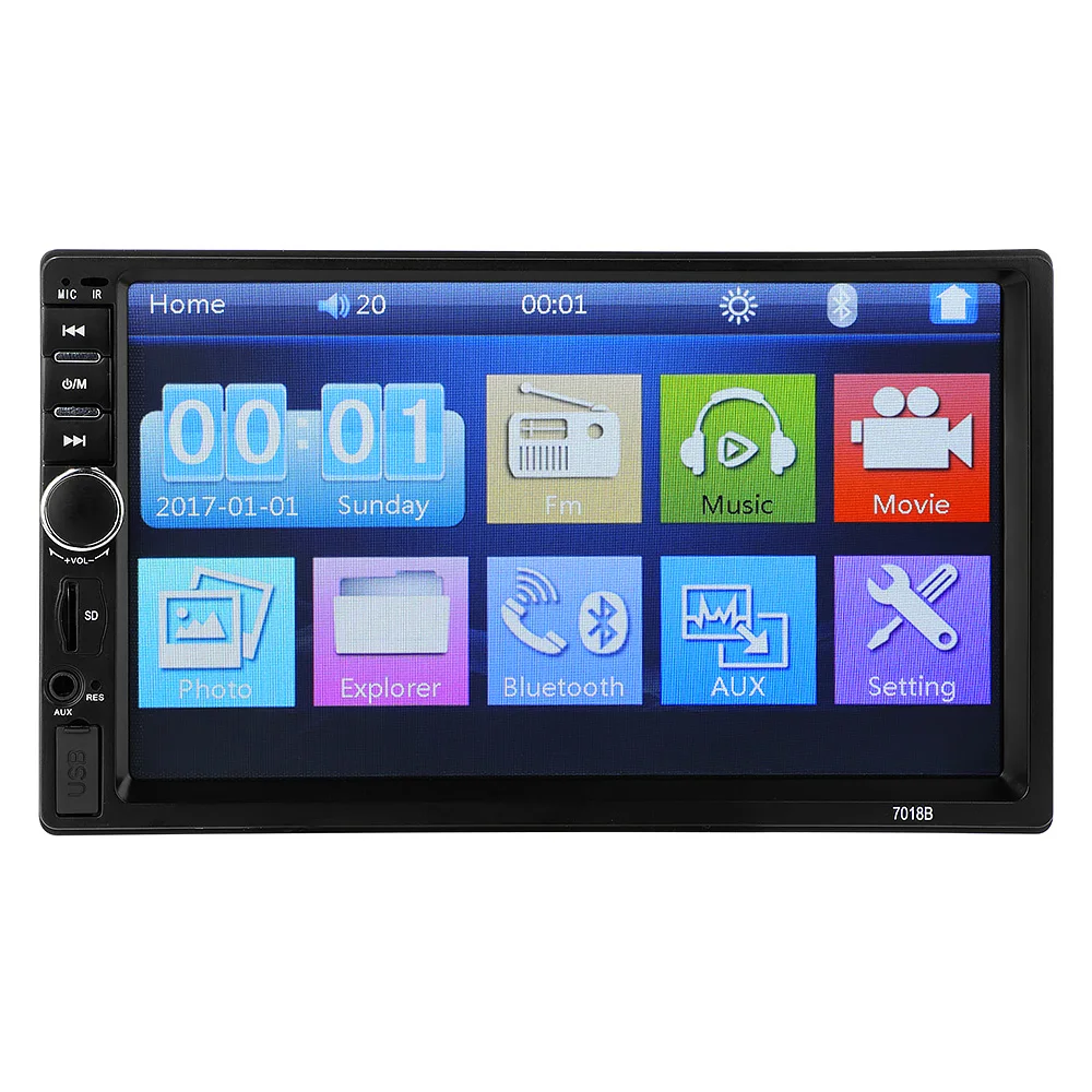 AOSHIKE Car 2 Din MP5 Display HD 7 Inch Touch Screen Dual Ingot Bluetooth FM USB Port TF Card Slot AUX Input View Aduio Radio