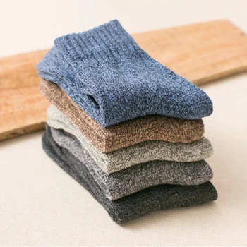 

Hot 5 Pairs Winter Warm Men Wool Cashmere Socks Floor Thick Solid Soft Casual Sports Business Male Socks Harajuku Simple Fashion