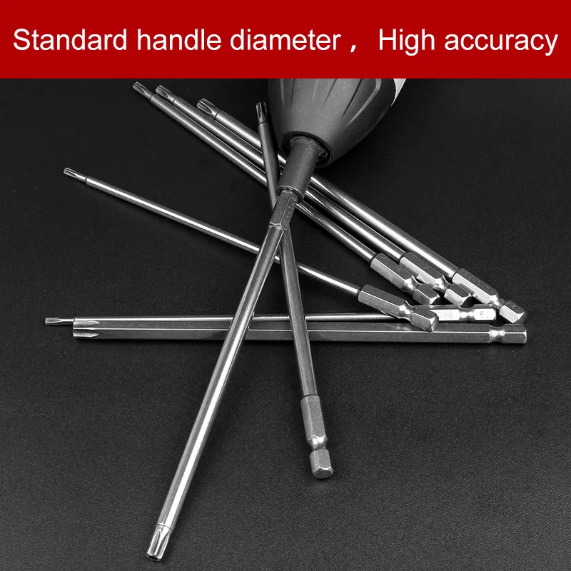 

8Pcs 8 Sizes Electric 150mm Long 1/4 Inch Hex Shank Magnetic Torx Screwdriver Bits Set T9 T10 T15 T20 T25 T27 T30 T40