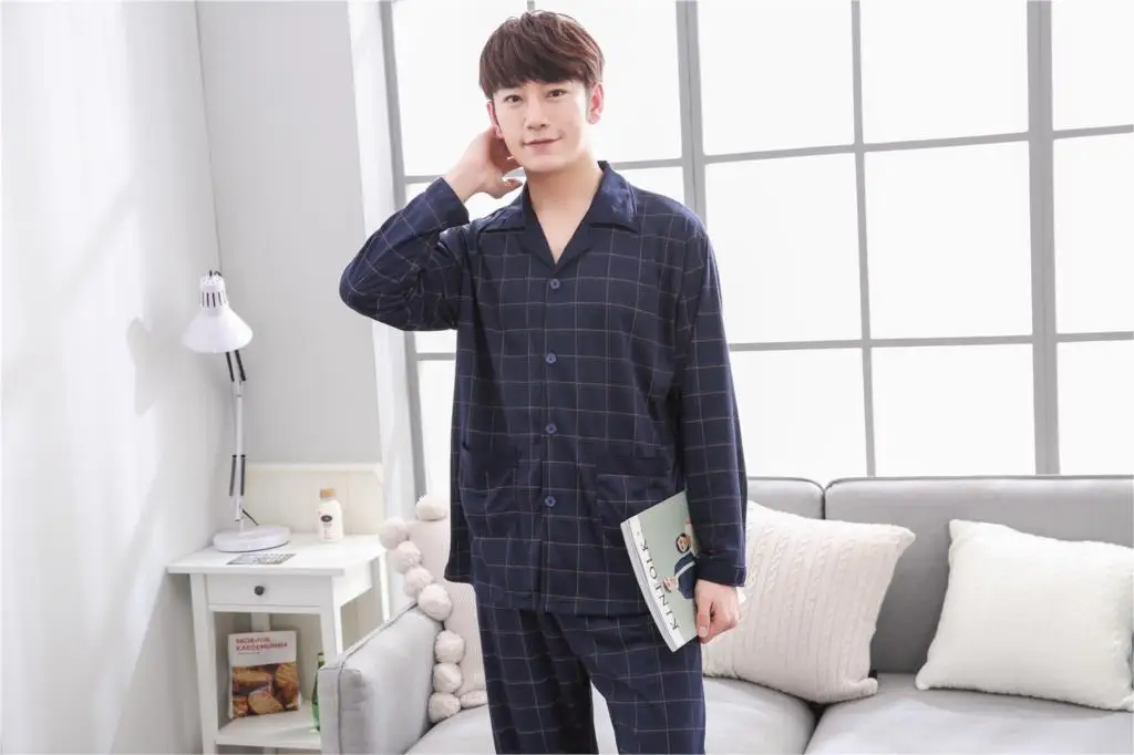 Yuzhenli Новая осень толстые Для мужчин s пижамы комплект хлопковый Халат плед Для мужчин Pijama Для мужчин пижамные комплекты зимние пижамы плюс