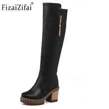 Женские сапоги до колена с квадратным каблуком винтажные сапоги с квадратным носком и молнией сапоги на каблуке теплые зимние сапоги на меху размер 34-43