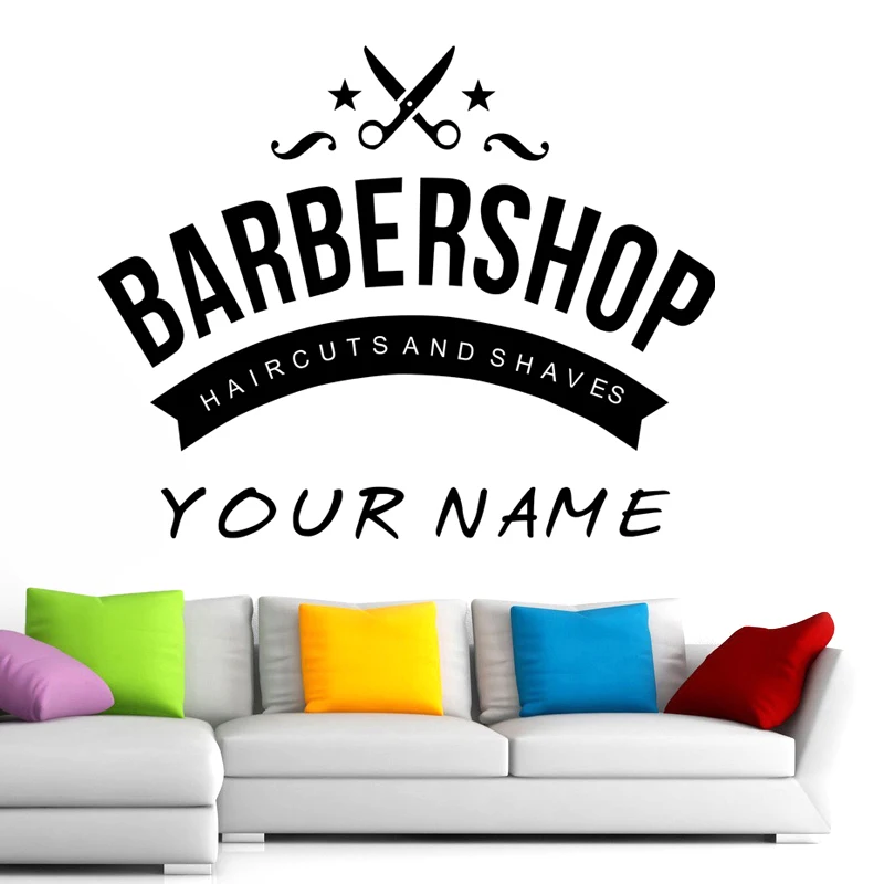 Man Barber Shop Sticker Name Bread Decal Haircut Shavers Posters Vinyl