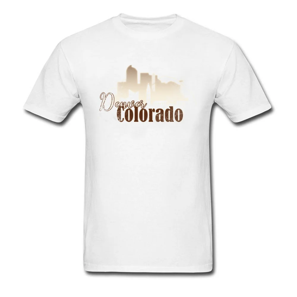 Tops Shirts Denver Colorado Grunge Skyline Summer/Autumn Short Sleeve Cotton Round Collar Mens T Shirt Printed Tee Shirts Funky Denver Colorado Grunge Skyline white