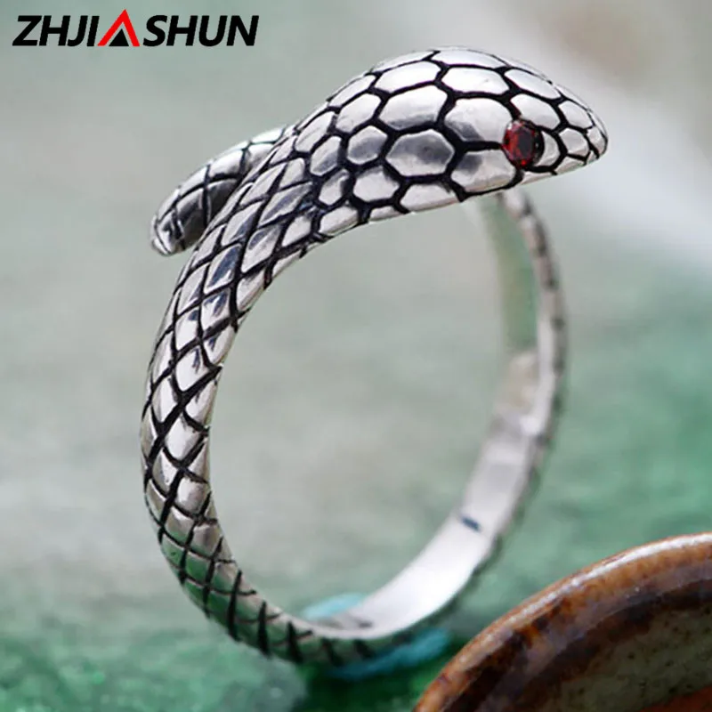 

ZHJIASHUN Cool Male Snake Rings 925 Sterling Silver Adjustable Ring for Men Women Animal Jewelry High Quality