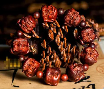 

Old material lobular red sandalwood eighteen Luohan Buddha beads men sandals carved beads bracelet