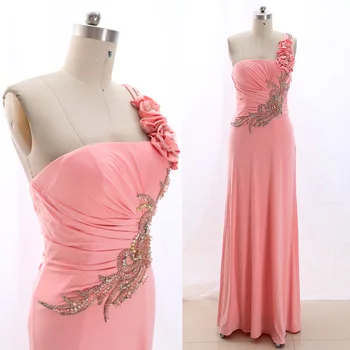 

MACloth Pink Sheath One Shoulder Floor-Length Long Crystal Jersey Prom Dresses Dress M 266356 Clearance