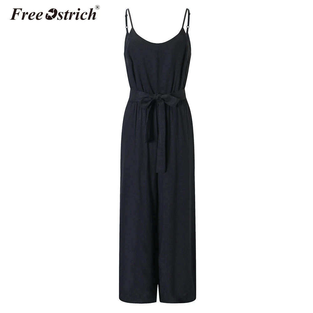 Free Ostrich Plunge Neck Belted Culotte Jumpsuit Women Deep V Neck Sexy Jumpsuit Clothes New Sleeveless Knot Summer Jumpsuit