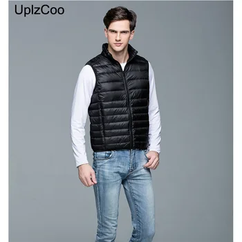 

UplzCoo New Men's Warm Ultralight Down Jackets Vests Men Solid Thin Winter Vest Male Lightweight Warm Coats Brand Clothing FM005