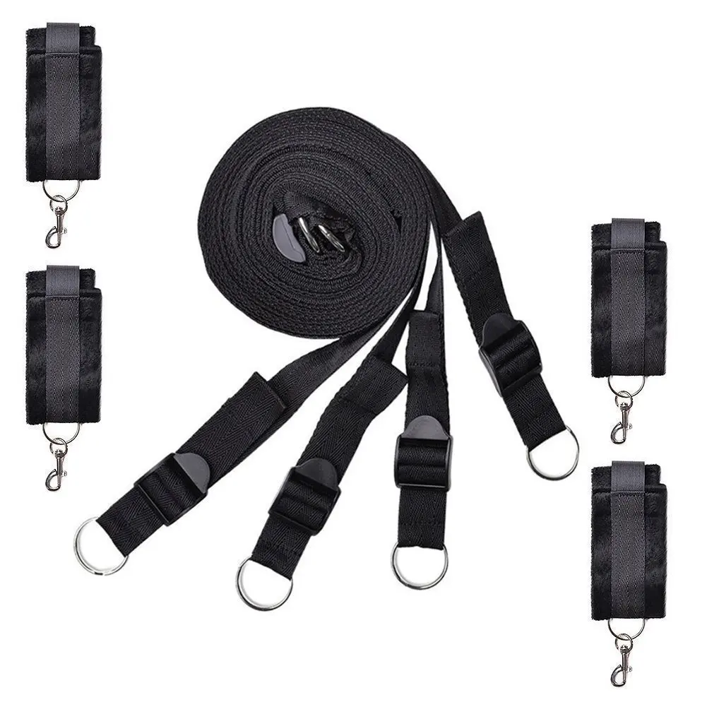  Under Bed Restraint Kit Adjustable Straps Fit Almost Any Size Mattress with Flirting Tickler (Black