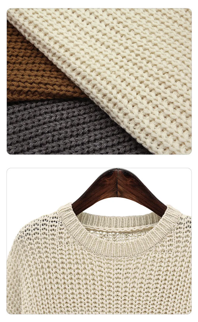 Модный женский длинный свитер, вязаный пуловер большого размера, Одноцветный джемпер с круглым вырезом и рукавом летучая мышь, Женский Свободный Повседневный пуловер, свитера