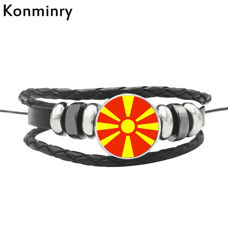 

Konminry Punk National Flag Bulgaria Lithuania Liechtenstein Romania Sweden Macedonia Norway Portugal Glass Dome Button Bracelet