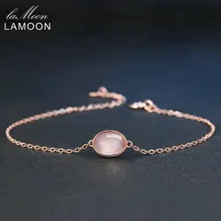 Lamoon простой 8x6 мм 100% Природный Овальный розовый кварц 925 пробы Серебряные ювелирные изделия S925 браслет LMHI023