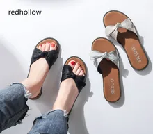 Women Summer Beach Sandals Ladies Shoes Bowknot Fashion Bling Slippers Flip Flops Slip On Flat Casual Shoes Summer Women Slides elegant ladies flat heel summer slippers women beaded shining rhinestone flip flops shoes fashion and casual beach sandals