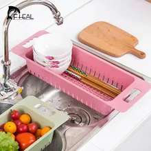 FHEAL Kitchen Sink Rack Vegetables Fruit Drain Basket Tableware Organize Drying Shelf Multifunction Kitchen Storage Holder