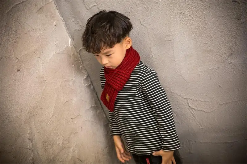 Брендовый детский шарф, вязаный детский теплый шарф, осенне-зимний однотонный шерстяной шарф с воротником для родителей и детей