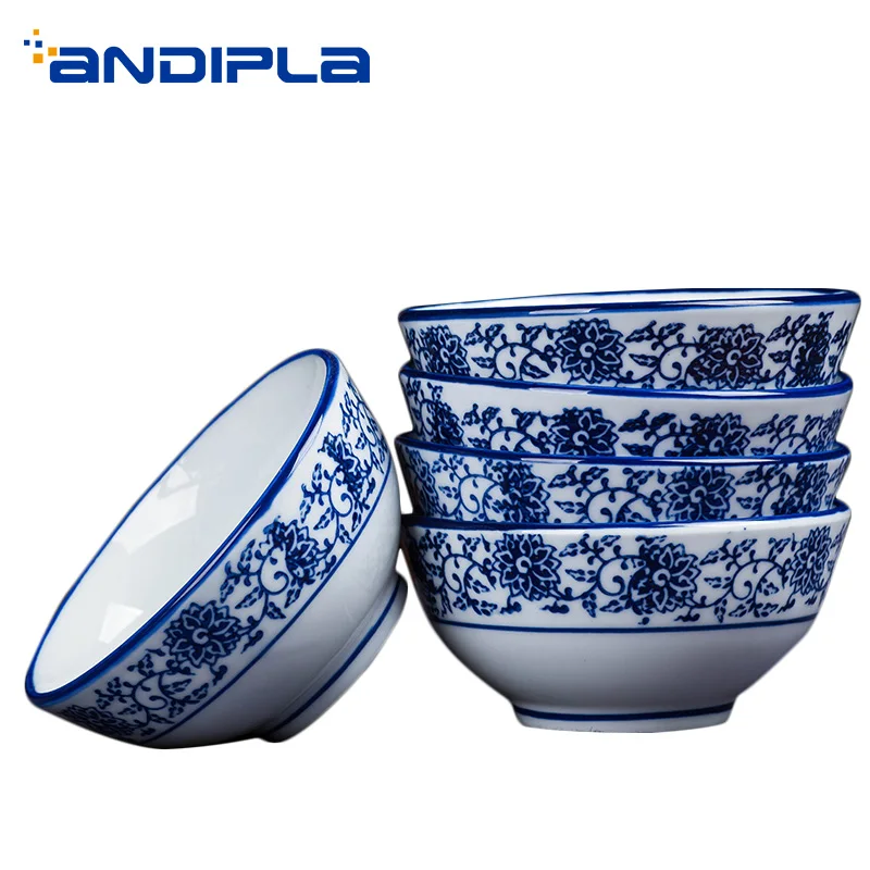 

4.5 Inch Ramen Bowl Ceramic Blue and White Porcelain Rice Bowl for Home / Kitchen Accessories Container Soup Bowls Dinnerware