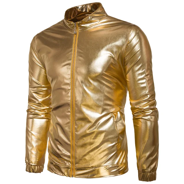 New Trend Metallic Gold Bomber Jacket Men/Women Veste Homme 2016 Night
