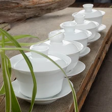 Традиционный китайский чай набор гайвань белый фарфор Чай набор супница чашу Чай церемонии кунг-фу керамики Цветочный чай мастер чашки