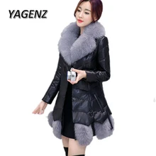 Женская куртка из искусственной кожи высокого качества, зимнее тонкое пуховое пальто с большим меховым воротником, теплая верхняя одежда, парки, женские повседневные куртки