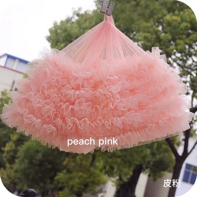 

5 yards peach pink tulle trim, pink pleated mesh trim, tutu dress fabric, ruffle mesh, doll dress fabric, wedding decors