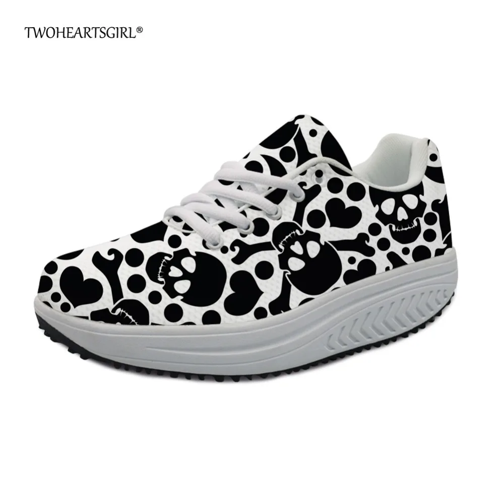 

Twoheartsgirl Trend Fashion Skull Pattern Slimming Shoes Novelty College Women Wedges Swing Shoes Leisure Breathable Mesh Shoes
