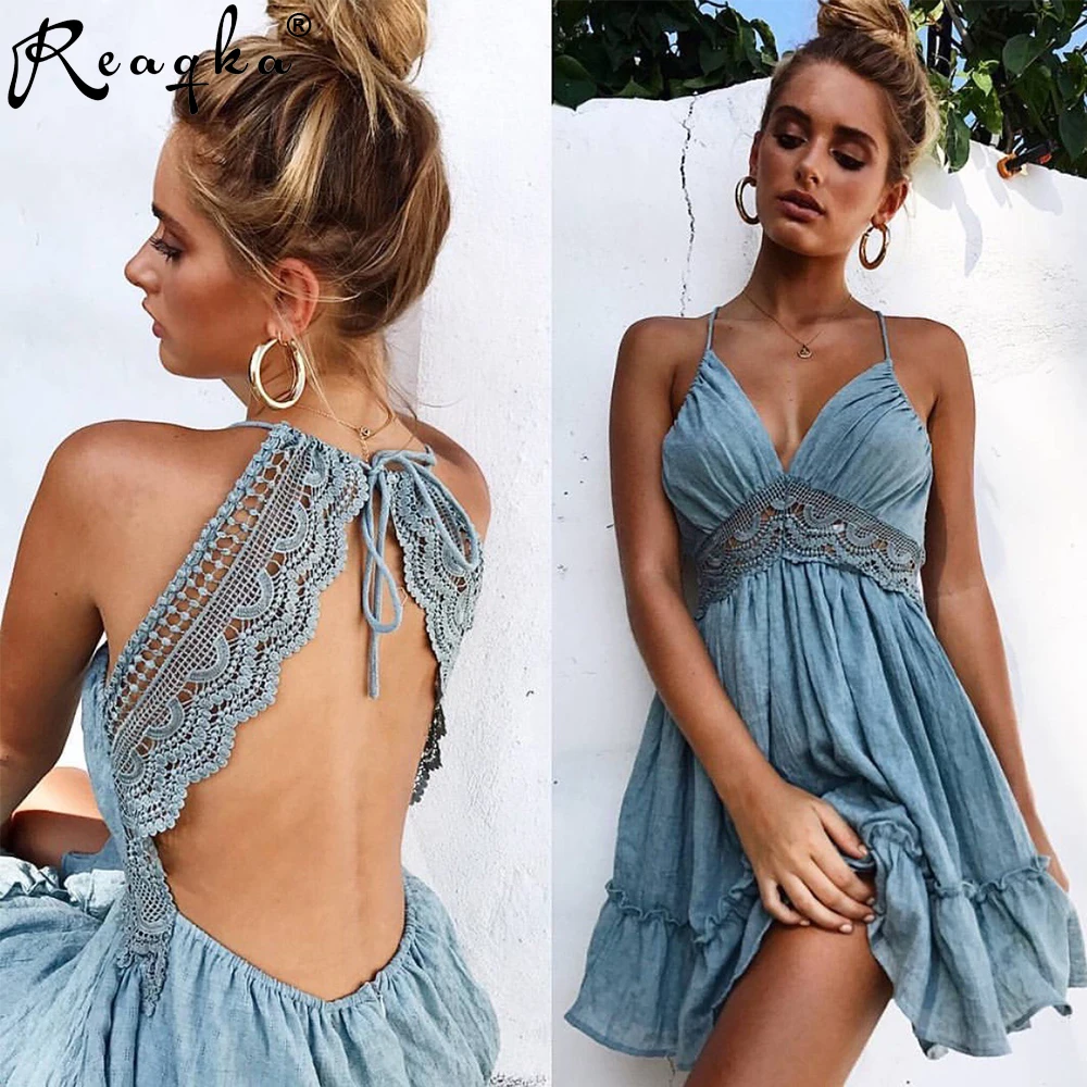 

2019 Women New Summer A Line Sleeveless Above Knee Dress Spaghetti Strap V Neck Sold Color Casual Mini Dresses