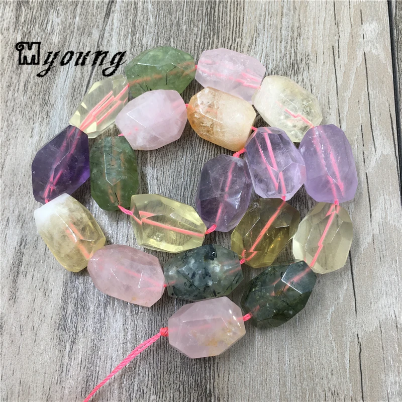 Mix Color Faceted Purple Amethysts Roses Quartz Green Prehnites Yellow Crystal Cut Nugget Loose Stone Drilled Beads MY1515 | Украшения и