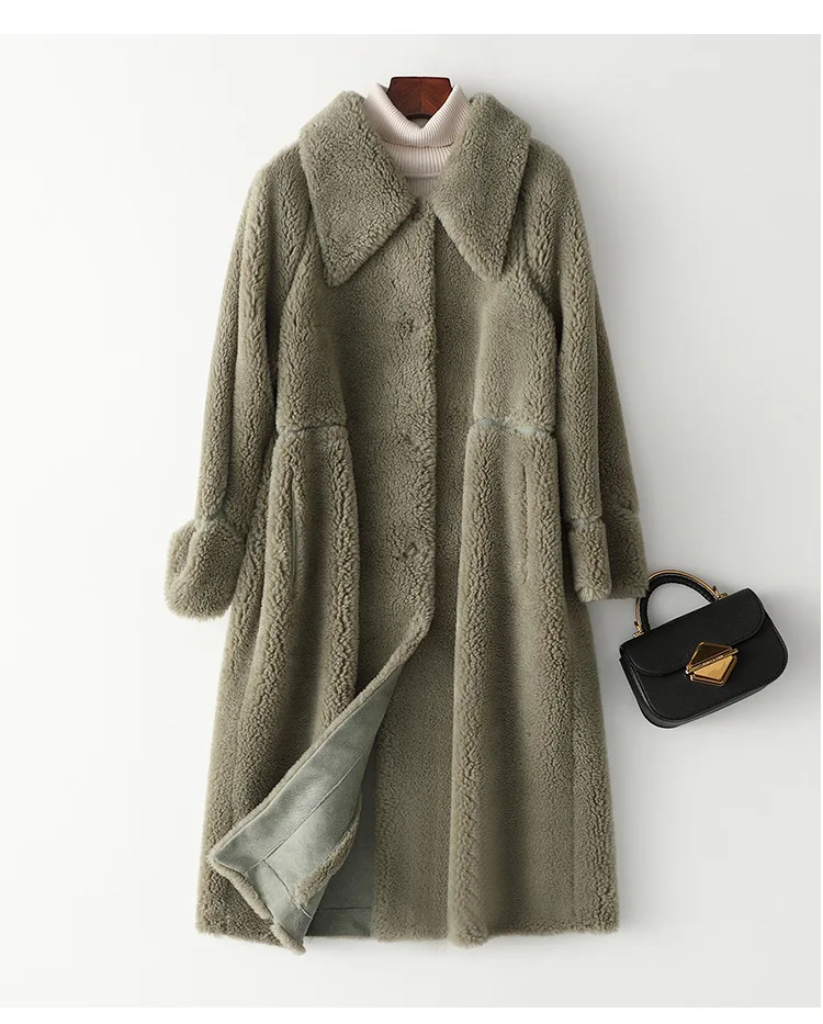 Женское пальто с натуральным мехом, Осень-зима, овечий мех, шерстяные пальто и куртки,, корейское теплое пальто, манто Femme 978008 YY468