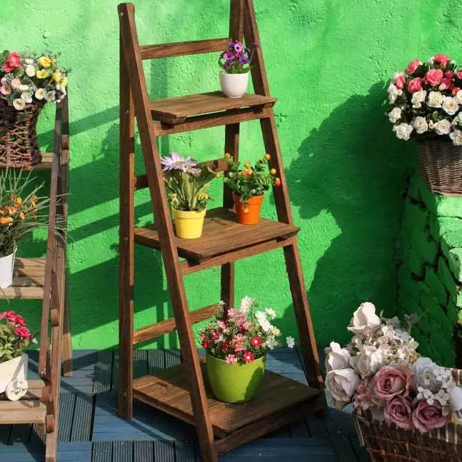 Three flower garden folding wood furniture shelving racks landscape
