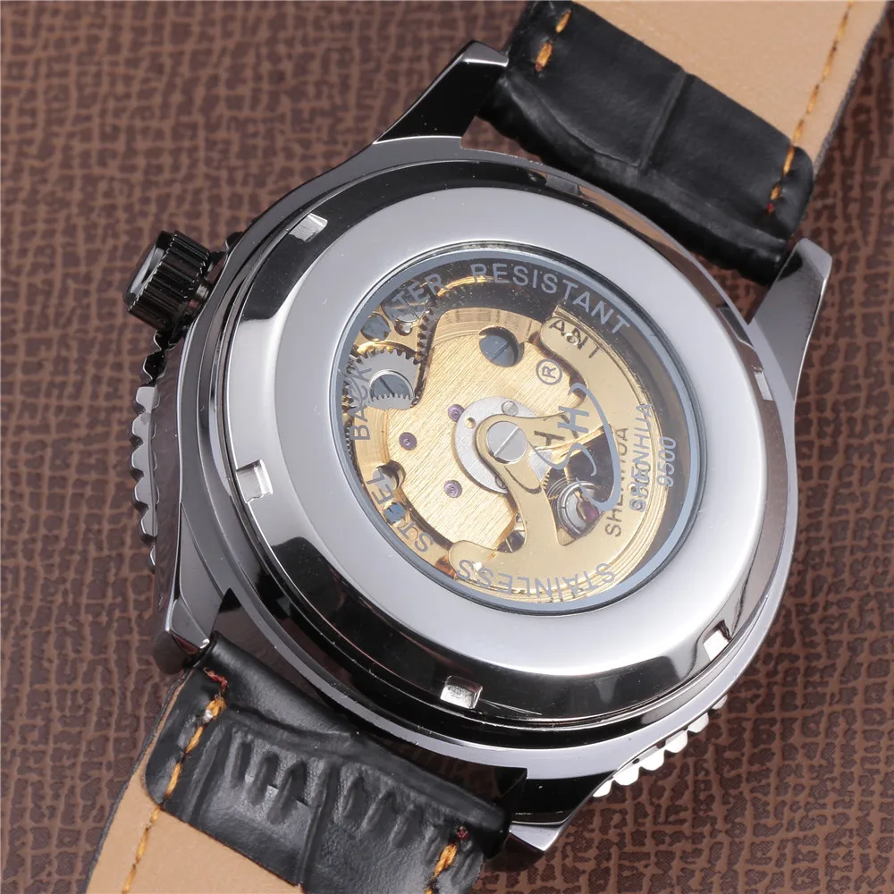 Новинка 2017 повседневные дизайнерские черные механические часы скелетоны с