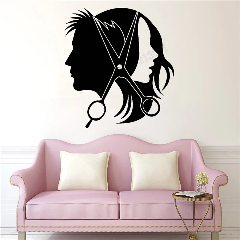 

Wall Art Sticker Hairdresser Stylist Room Decoration Unisex beauty Salon Poster Vinyl Removeable Mural Haircuts Ornament LY394