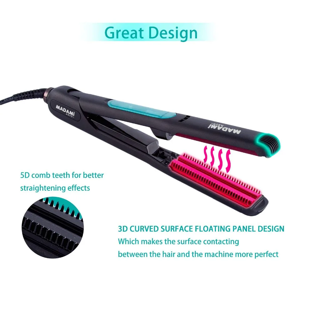 MADAMI Steam Hair Straightener Ceramic Brush Steam Flat Iron Vapor Plate Wet and Dry Led Ferro Hair Iron Steamer Styling Brush (1)