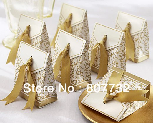 

Graceful Gold / Sliver Wedding Candy Box, Favor Box 8.3*6.8*3.5cm, With Ribbon