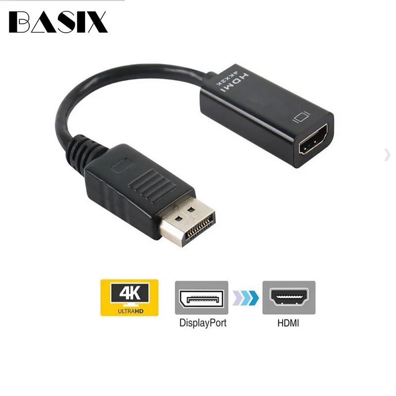 

Basix DP To HDMI Adapter DisplayPort To HDMI 4k HDTV Cable Adapter Converter Male To Female Support 1080P for HDTV Projector