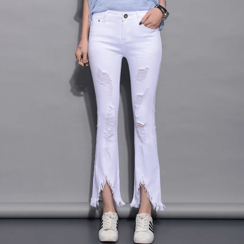 Женские джинсы женские рваные брюки длиной до щиколотки широкие брюки с кисточками весна лето