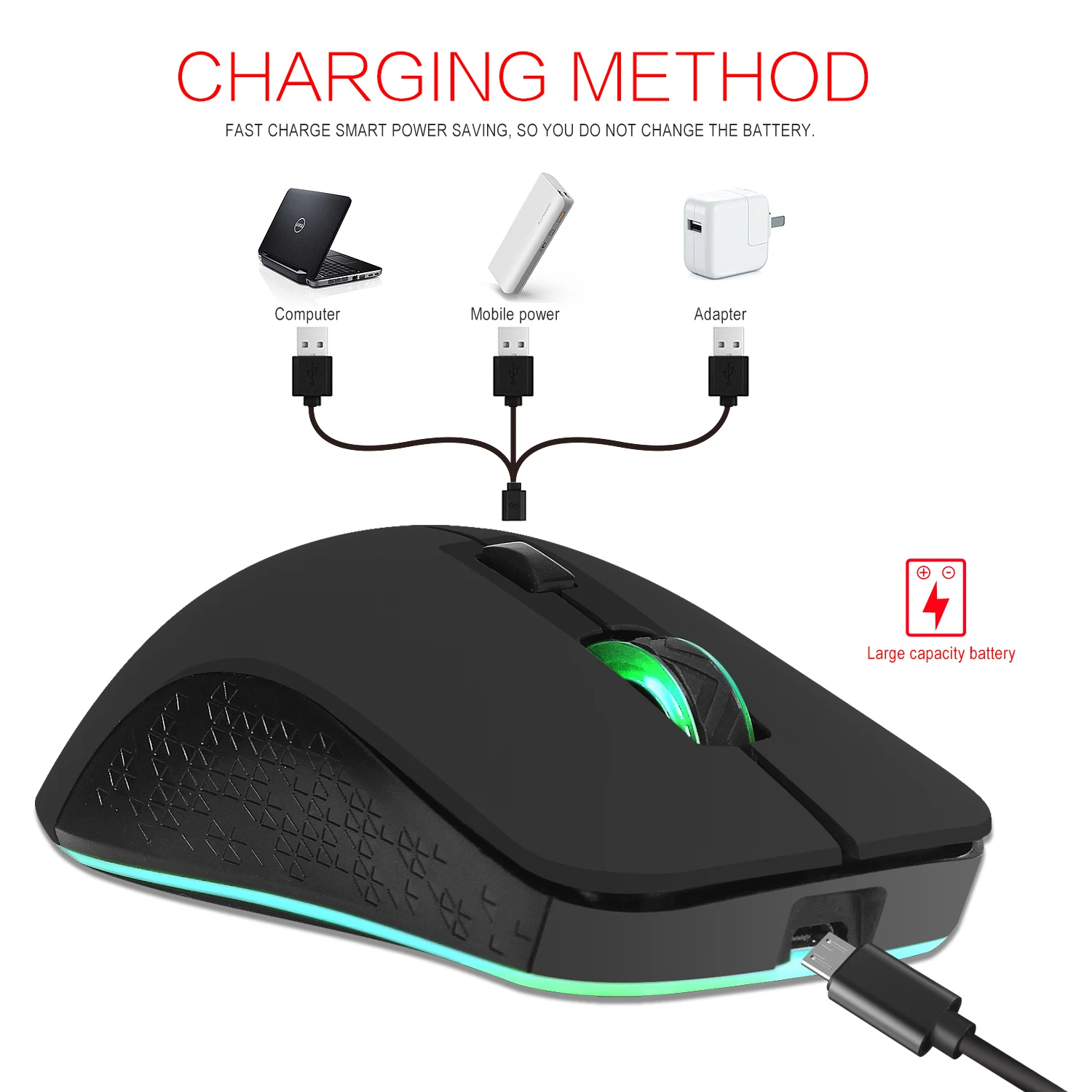 

ZERODATE Wireless Mouse 2.4G Built-in rechargeable battery 2400/1600/1200/800DPI adjustable Mice For Laptop Notebook PC Compute