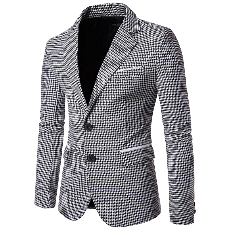 

Men Suits Stylish Bird Check Large Body Pocket with White Trim for Men's Casual Two-button Suit