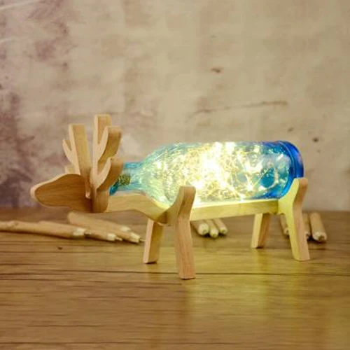 Олень светодиодный USB ночной Светильник детская настольная лампа строки светильник s творческий Nordic стилей дерева ручной работы Стекло бутылки - Испускаемый цвет: Blue glass